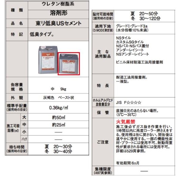 画像2: 東リ  東リ低臭USセメント TUSC-M 9kg 耐湿工法用接着剤 一液型<br> (2)